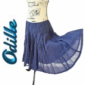 Odille by Anthropologie Gathered Midi Swing Skirt Plated Raw Hem Sz 6 Gypsy Core